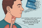 man cartoon breathing in a credit card that is crumbling into his mouth
